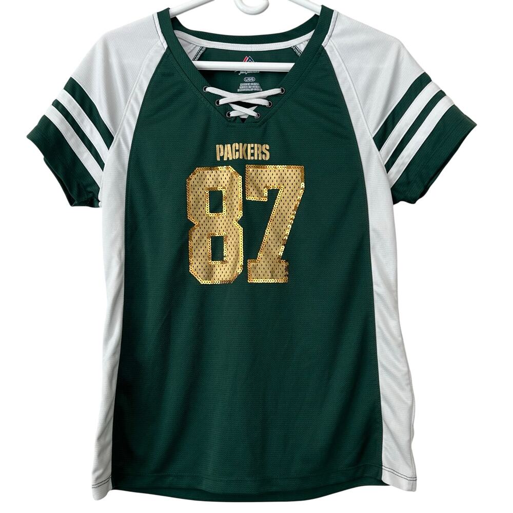 Majestic Green Bay Packers Jersey Jordy Nelson 87 Bling Green Gold Football M
